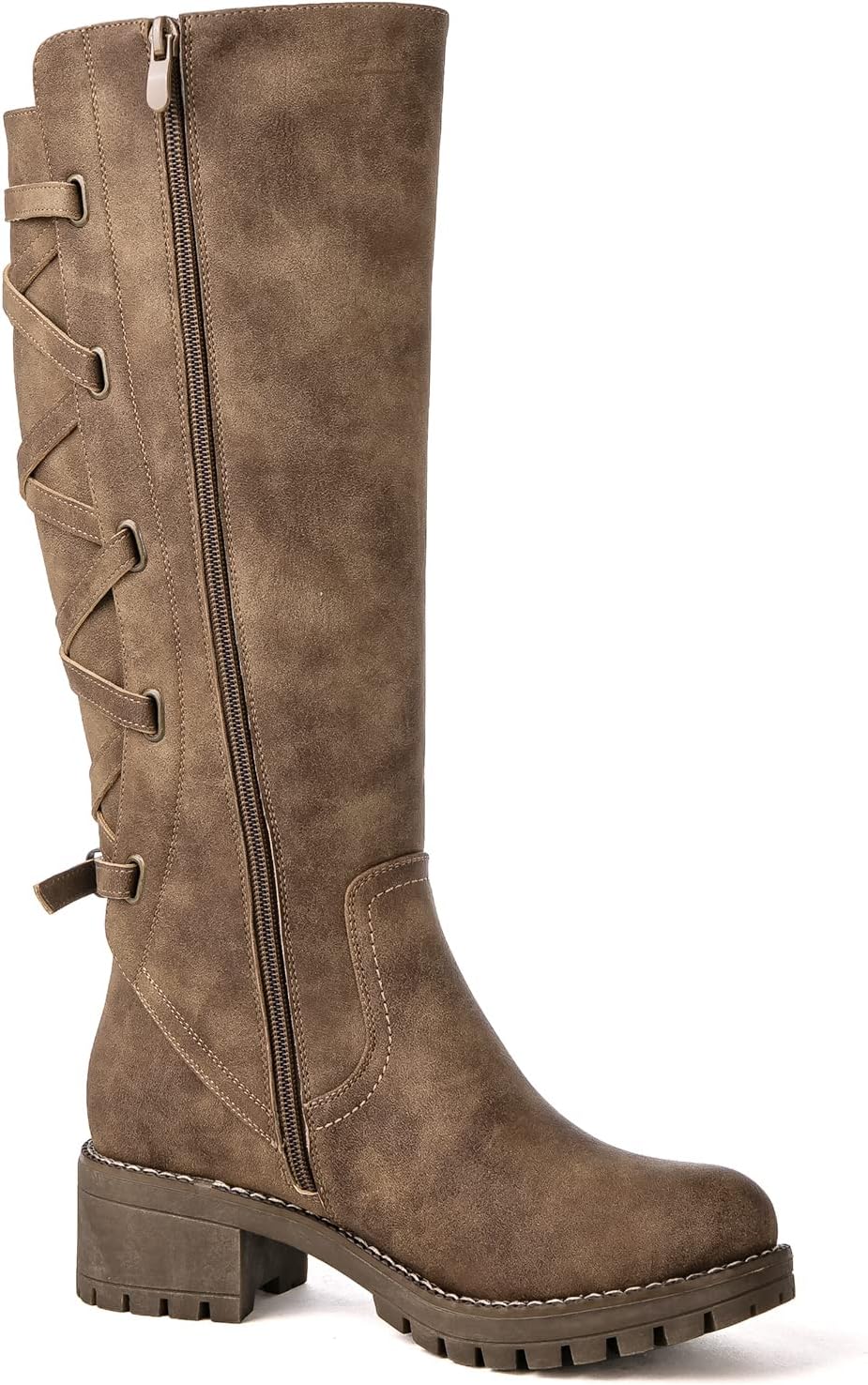 GLOBALWIN Women's Strappy Motorcycle Knee High Boots Riding Boots Back Lace Up Fall Winter Fashion Knee High Boots For Women - Image 3