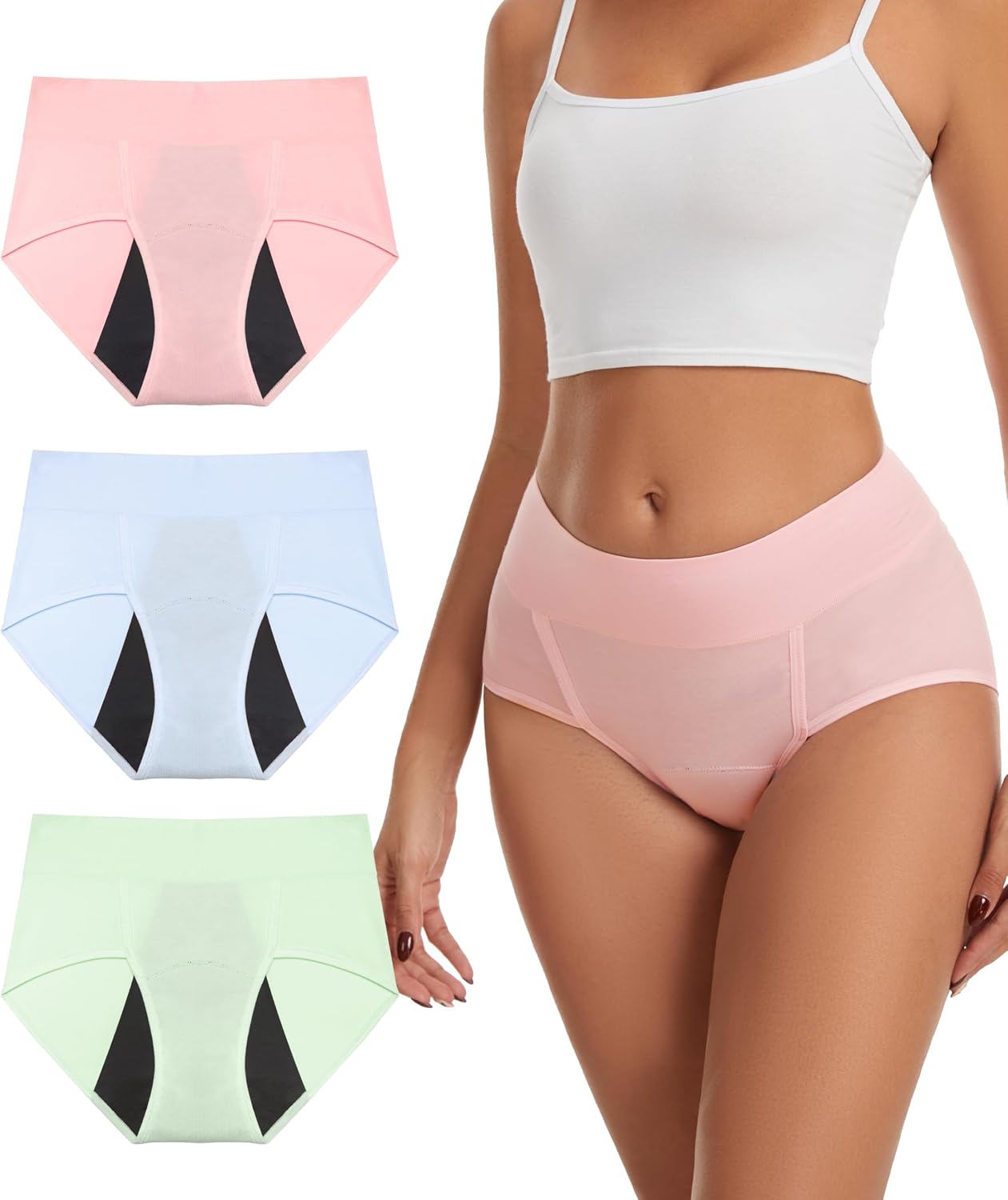 YESWEL Incontinence Underwear for Women, Washable Reusable Cotton Briefs, Postpartum Bladder Leak Proof Panties 3 Pack