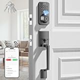 Ulecoce Fingerprint Keypad Deadbolt with Handle Set, Keyless Entry Door Lock, Door Locks for Front Door Lock Set, App Control, Auto Locking, Easy to Install, Matte Black