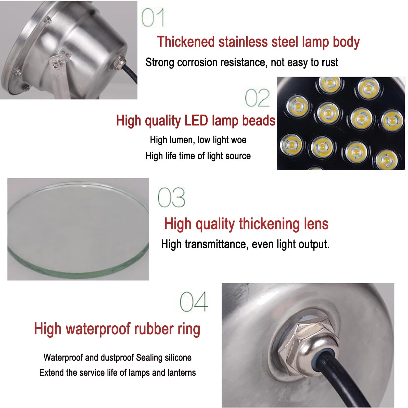 LlpsmengAE Fontana LED sommergibile - Luci paesaggistiche subacquee, Luce for stagno impermeabile IP68, Illuminazione 12V for piscina(Red,18W)