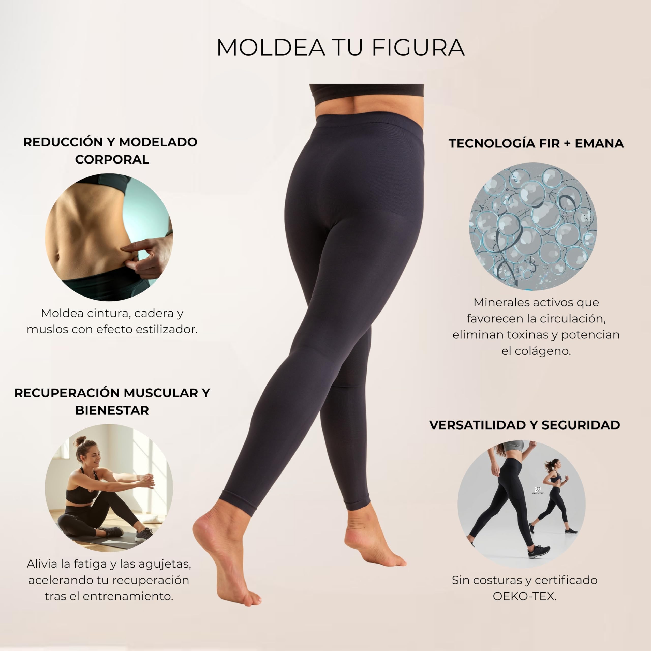 ANAISSA Leggins Mujer. Mallas Mujer Reductor. Leggins Deportivos Mujer Vientre Plano con Fibra Emana Nova. Mayas Deportivas Certificado Oeko-Tex y Protección. Yoga Pants Sin Costuras.