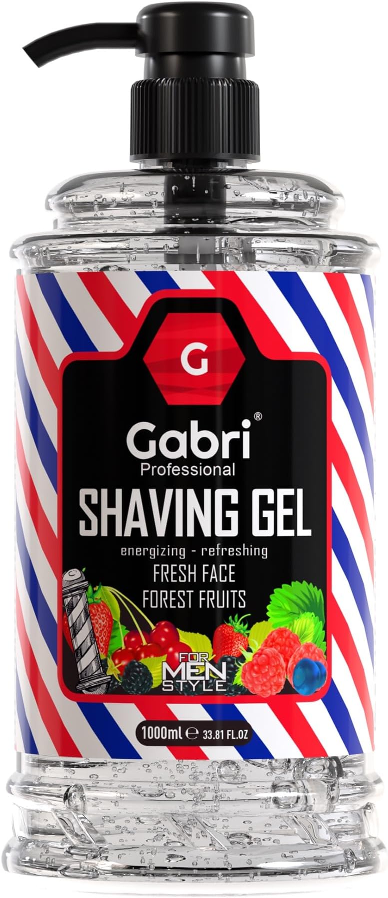 – Gabri Shaving Gel 1000ml, Transparent, No Foam, Ultra Sensitive Shaving Gel for Men, Moisturizing, Soothes, Protects, Clean Skin, Professional Barbers, Berry Fresh Shave (Forest Fruits)