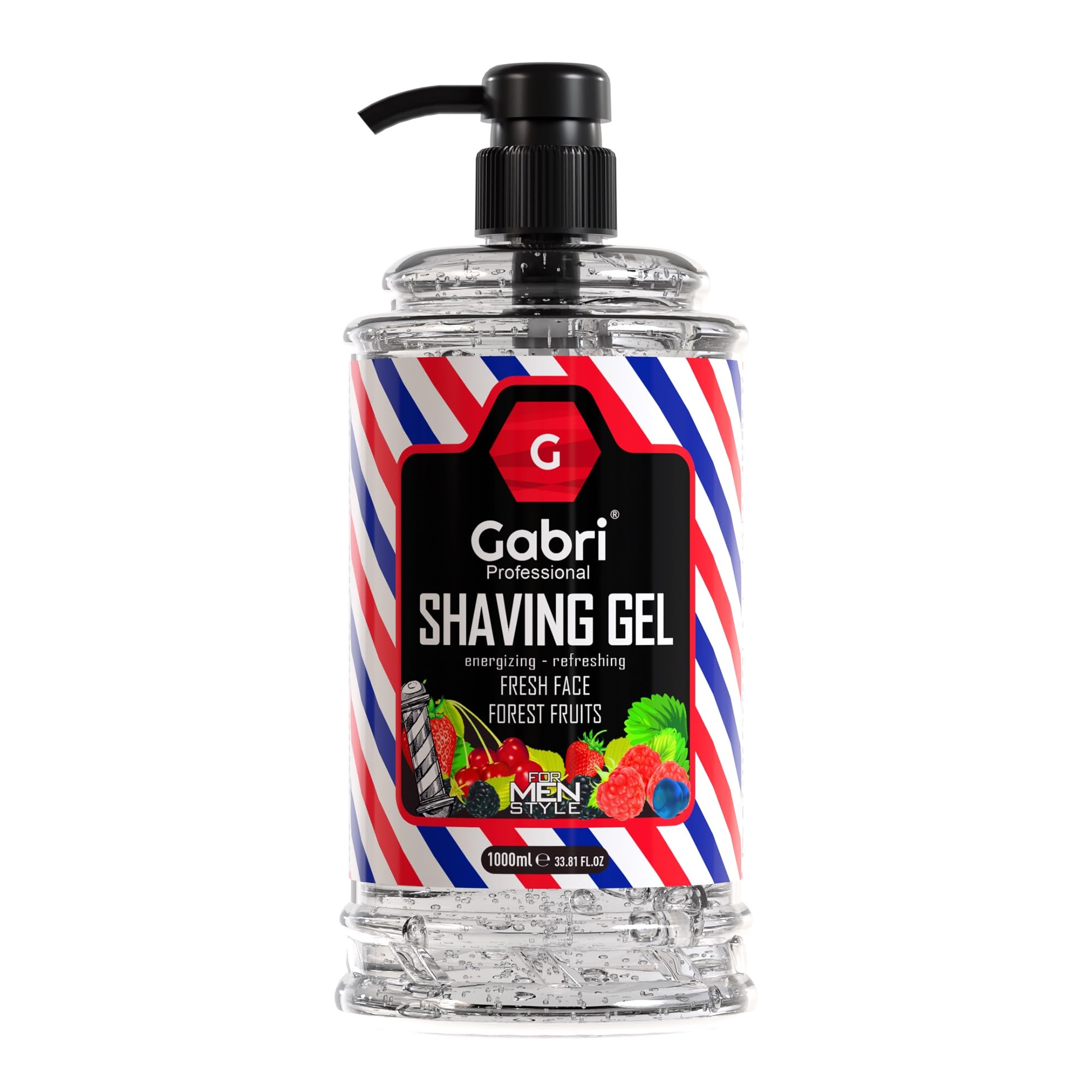 Gabri Shaving Gel 1000 ml, Moisturizing Ultra Sensitive Shaving Gel for Men, Soothes, Protects, Clean Skin, Professional Barbers, Traditional Shaving Enthusiasts, Berry Fresh Shave (Forest Fruits)