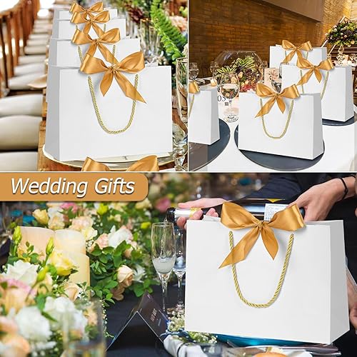 Miniatura 6 de Paquete de 12 bolsas de regalo blancas, pequeñas bolsas de regalo con asas, bolsa de papel para fiesta a granel con lazo para regalo para dama de