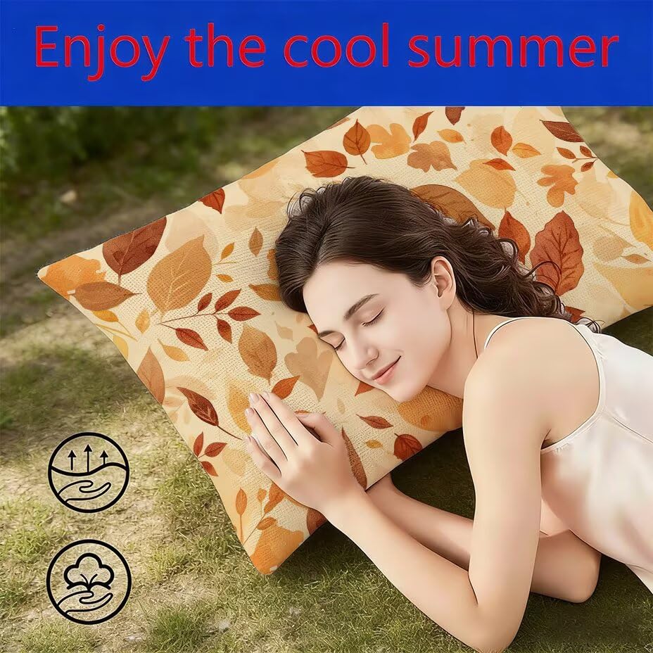 Housse de coussin de jardin feuille décorative lin orange brûlé - 4