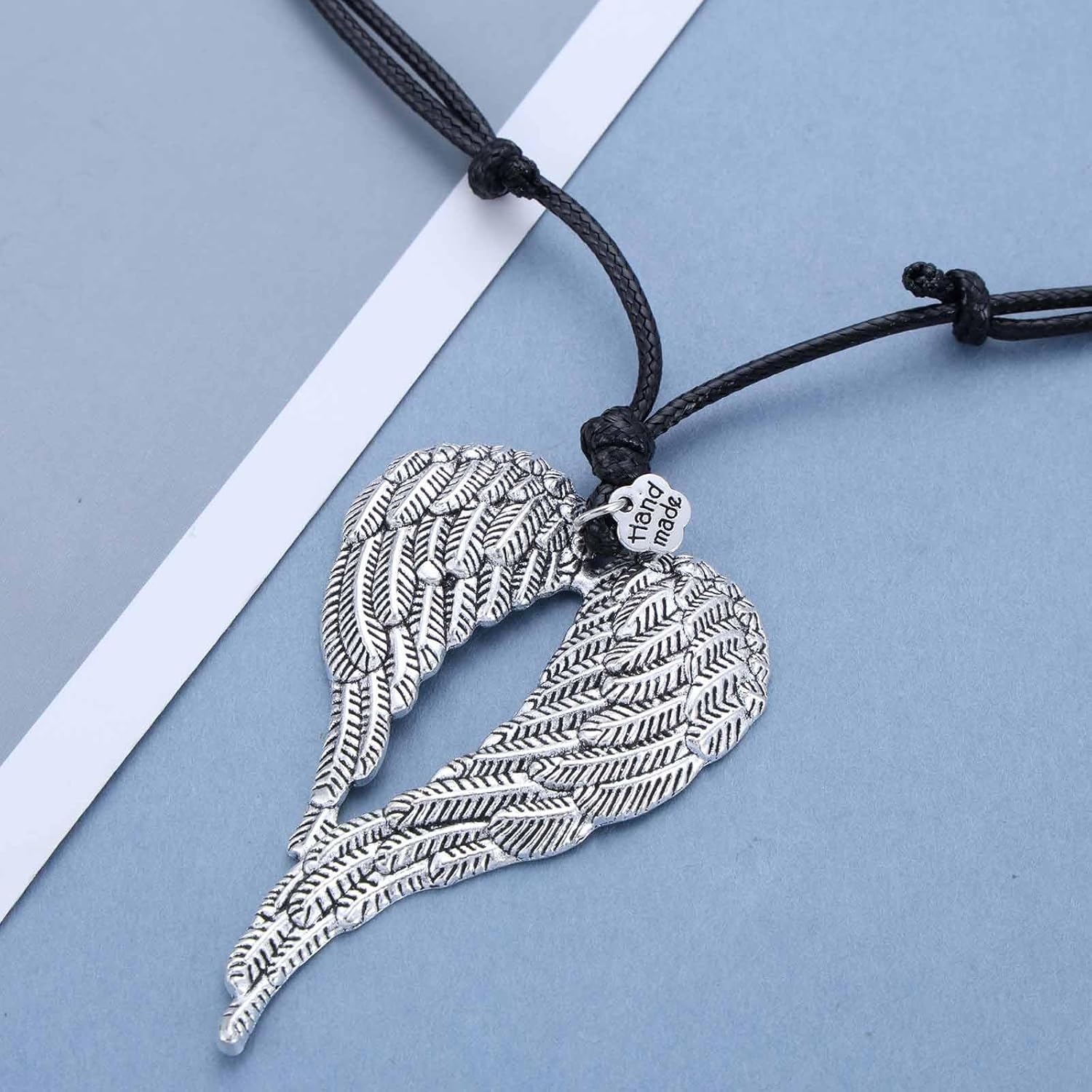 Punk Angel Wing Necklace Angel Wing Pendant Necklace Black Leather Cord Necklace Large Wing Heart Necklace Personalized Angel Necklace Jewelry for Women Men - Image 6