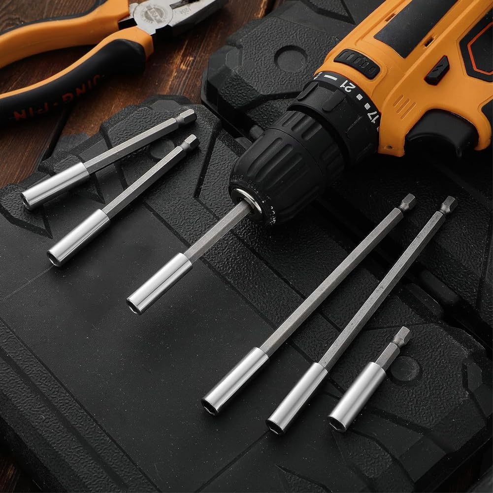 9Pcs Drill Bit Holder Extension Set CR-V 1/4 Inch Hex Shank Chuck Adapter Magnetic Drill Bit Holder Pivoting Screwdriver Release with Impact Socket Adapter Tool for Tight Space Corner