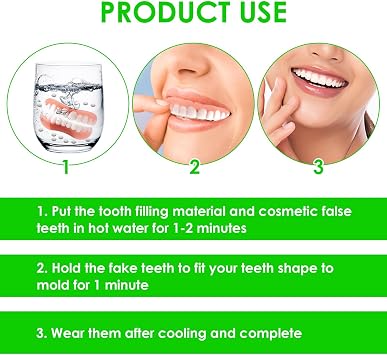 2 Pcs False Clip On Teeth, Snap On Veneers Set for Upper & Lower Jaws, Dentures Silicone, Natural Looking Instant Smile Enhancer, Comfort Fit Cosmetic Fake Teeth Men Women White Artificial Fake Tooth