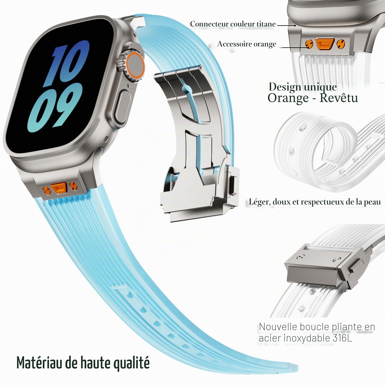SEURE Bracelet conçu pour Apple Watch Ultra 2/Ultra 49 mm, Series 9/8/7 45 mm, Series SE2/6/SE/5/4 44 mm, Series 3/2/1 42 mm - Bracelet de sport en silicone souple - Bracelet de rechange robuste avec