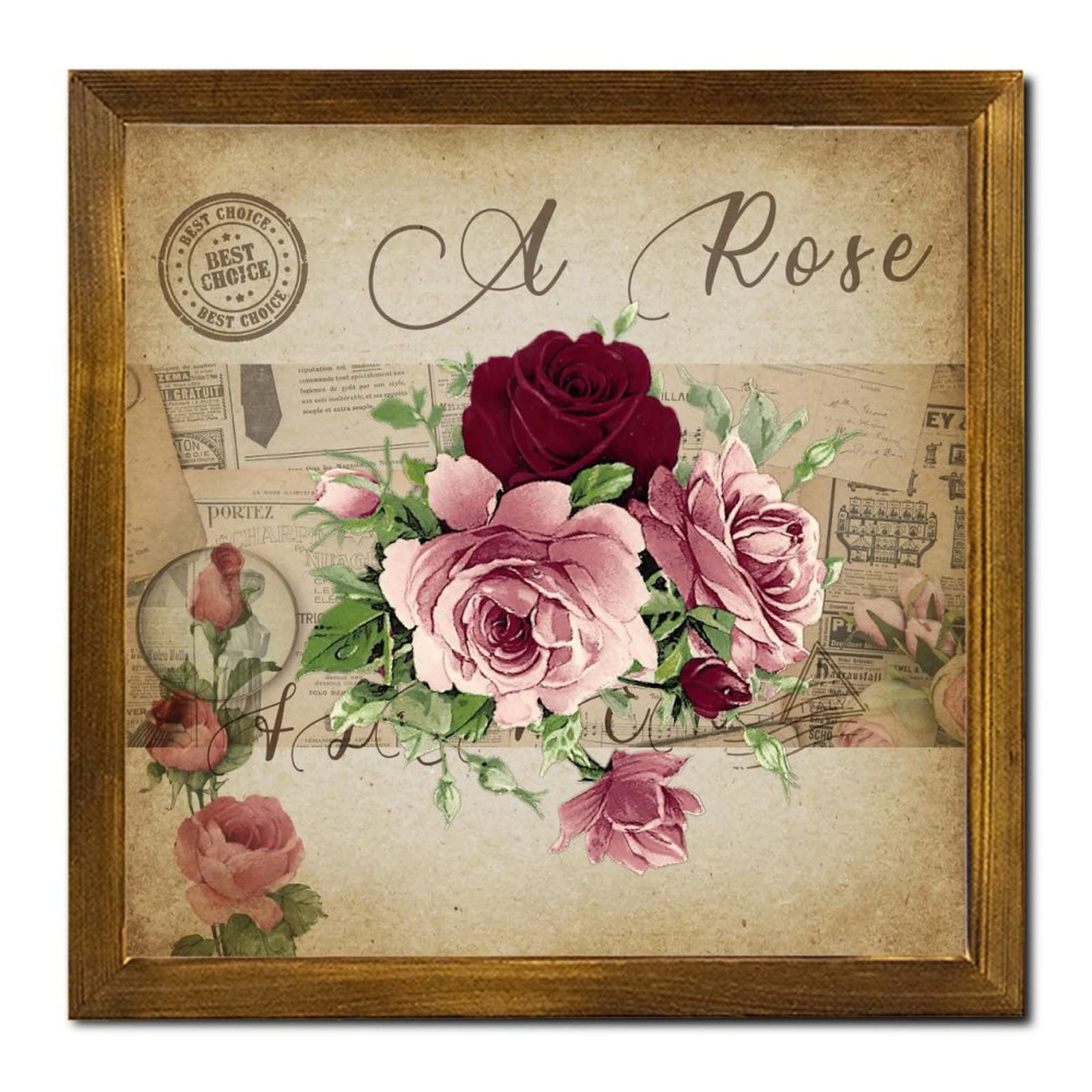 Amazon.com: Vintage French Rose Flower Wood Framed Sign Retro