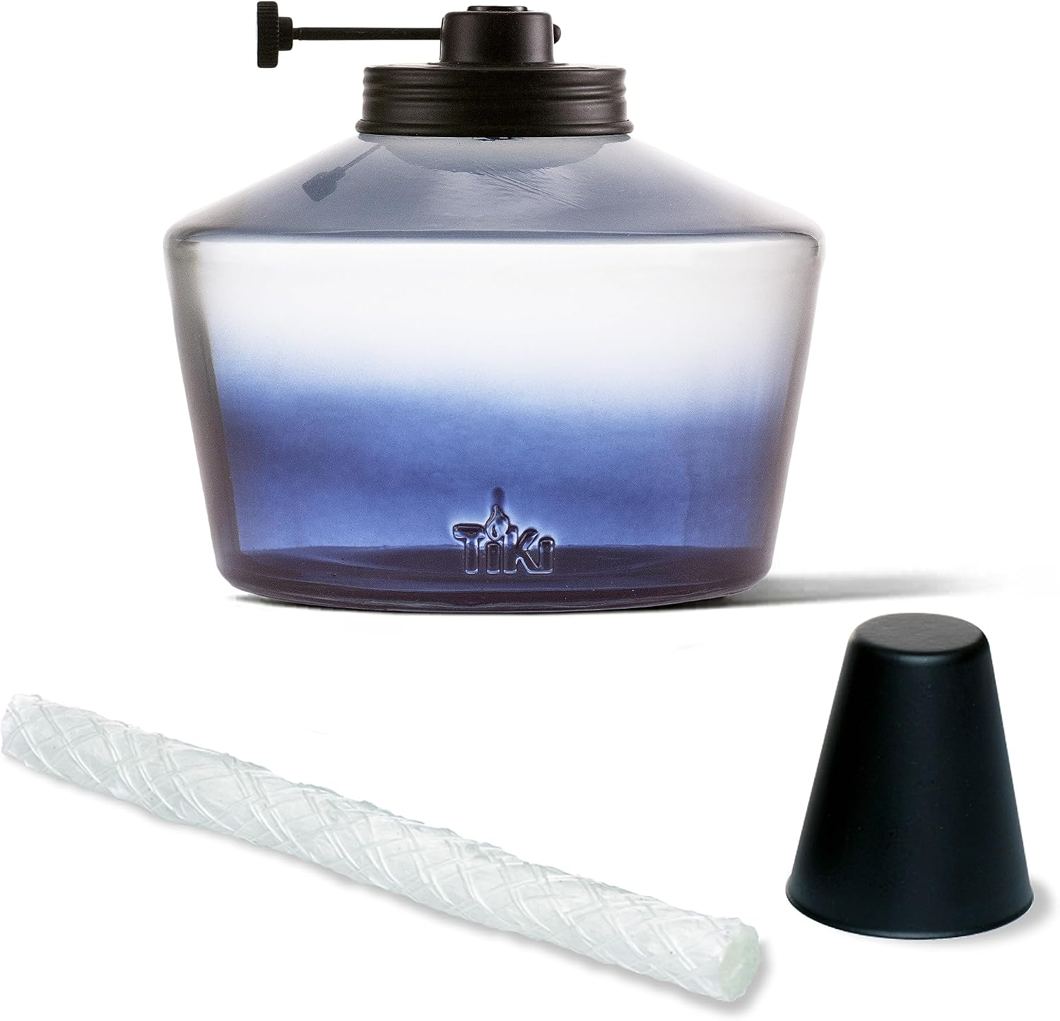 TIKI 6.25" Adjustable Flame Penta Glass Votive Tabletop Torch – Watercolor Blue Outdoor Lighting for Patio & Garden