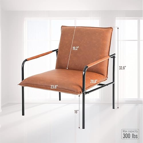 Miniatura 2 de MAISON ARTS Clearance on Silla de salón decorativa de piel sintética, sillón retro moderno de mediados de siglo con marco de acero para sala de Gris