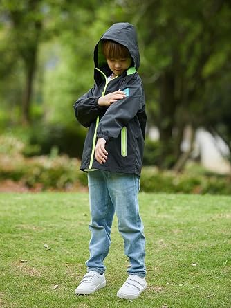 SaphiRose Kids Waterproof Rain Jacket Mesh Lined with Removable Hood