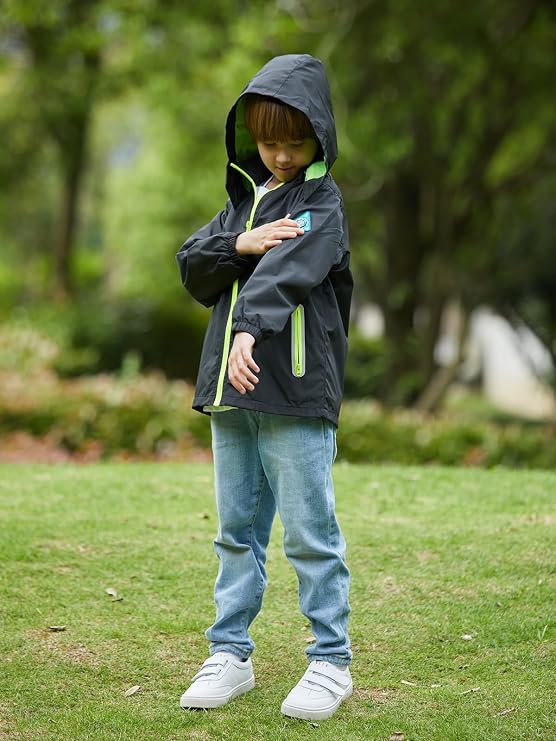 SaphiRose Kids Waterproof Rain Jacket Mesh Lined with Removable Hood
