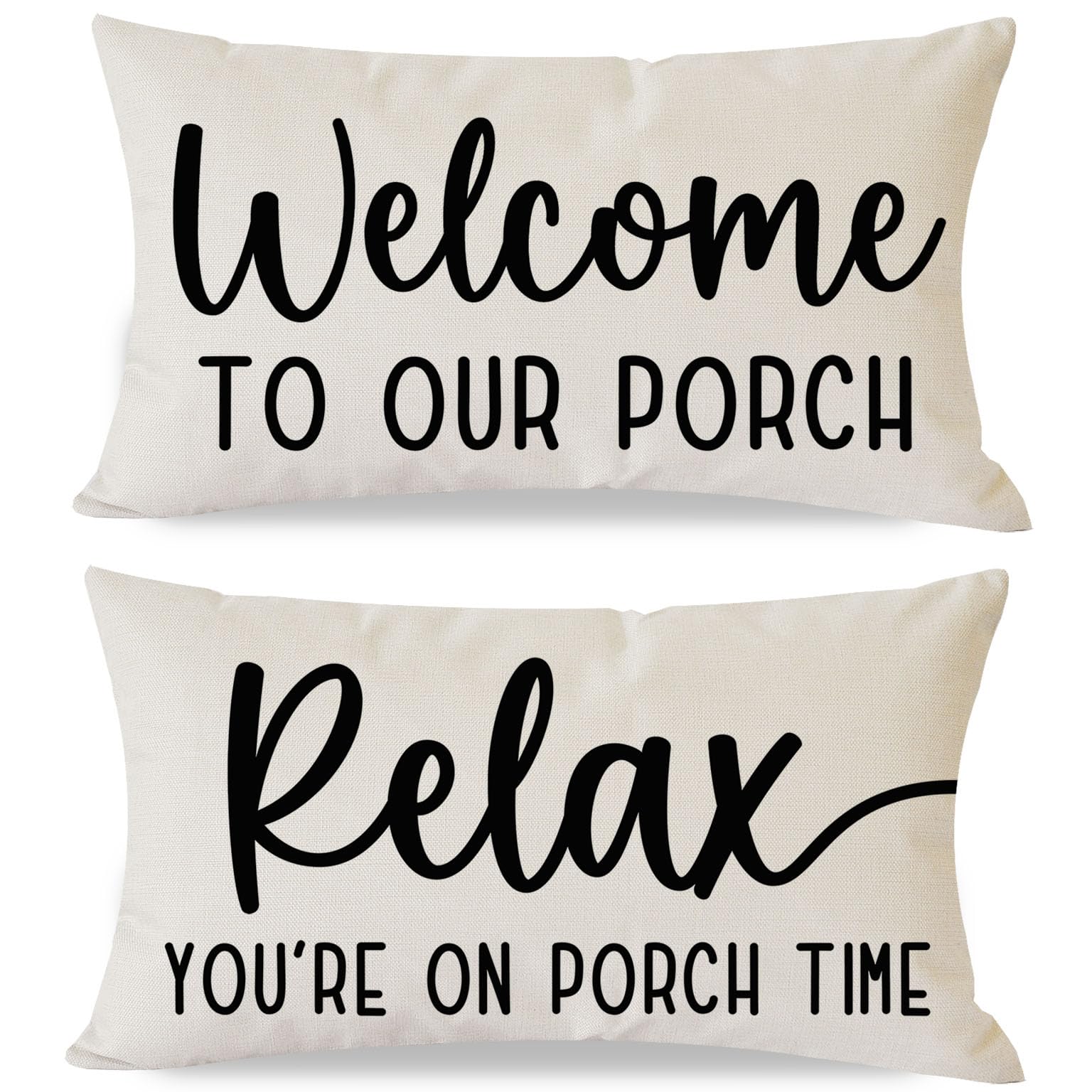 PANDICORN Decorative Throw Pillow Covers 12x20 Inch Set of 2 Welcome to Our Porch Relax You're on Porch Time Outdoor Rustic Farmhouse Patio