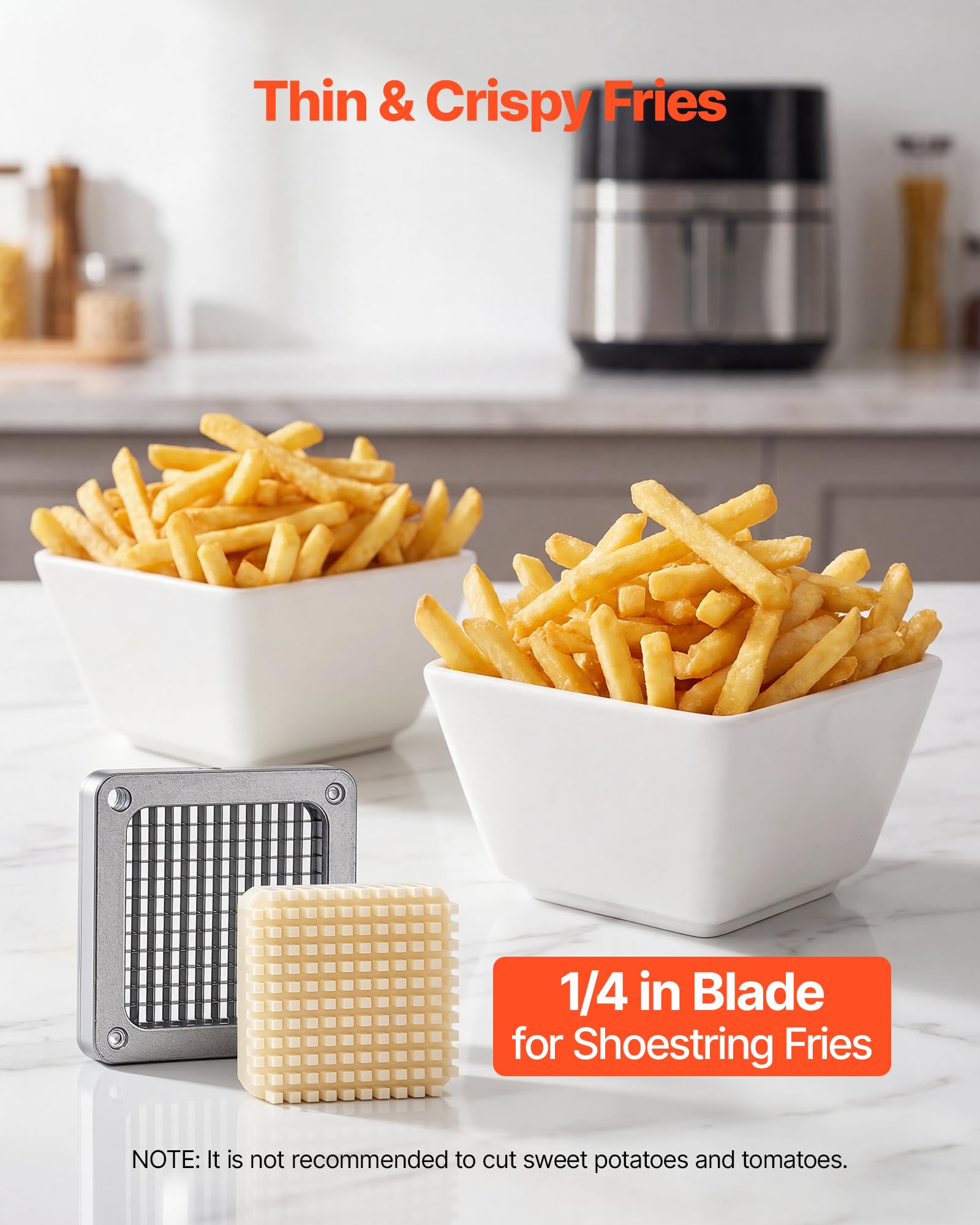 VEVOR Pommes Frites Schneider, Kartoffelschneider mit 1/4 Zoll Klinge aus 420J2-Edelstahl, Frittenschneider, Gemüseschneider, Obstschneider mit Ergonomischem Griff, für Restaurants, Cafeterias