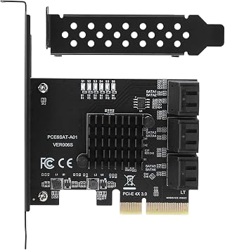PCIe 6 Port SATA Controller Expansion Card, PCI-e x4, 6 Gbps, Non-RAID, 2U Low Profile Bracket