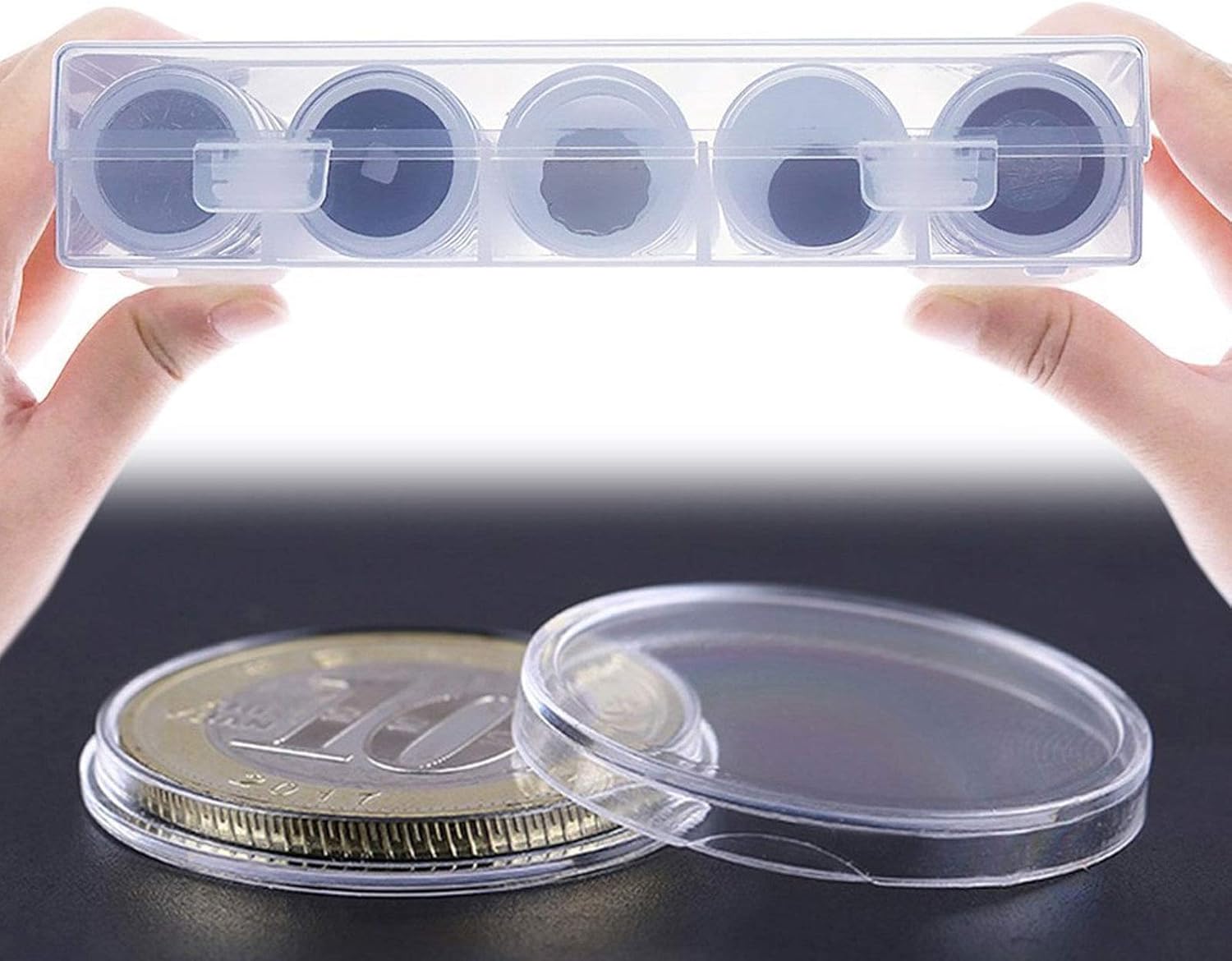 100 Pcs 25 mm Coin Capsules Round Plastic Coin Holder Case with Storage Case for Coin Collection Supplies : Office Products
