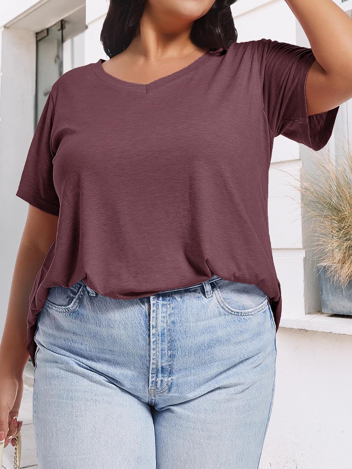 JOELLYUS Plus Size Tops for Women Summer Top Loose Fit Tee Shirts V Neck Short Sleeve Blouse - Image 8