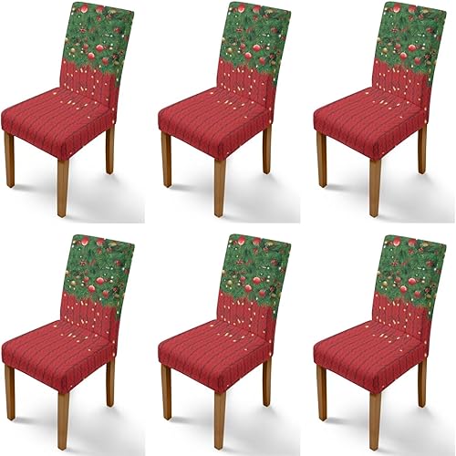 Vista 55 de Rnyleeg Juego de 6 fundas protectoras para sillas de comedor de Navidad, sin brazos, diseño de árbol de Navidad, para sala de estar, diseño de árbol