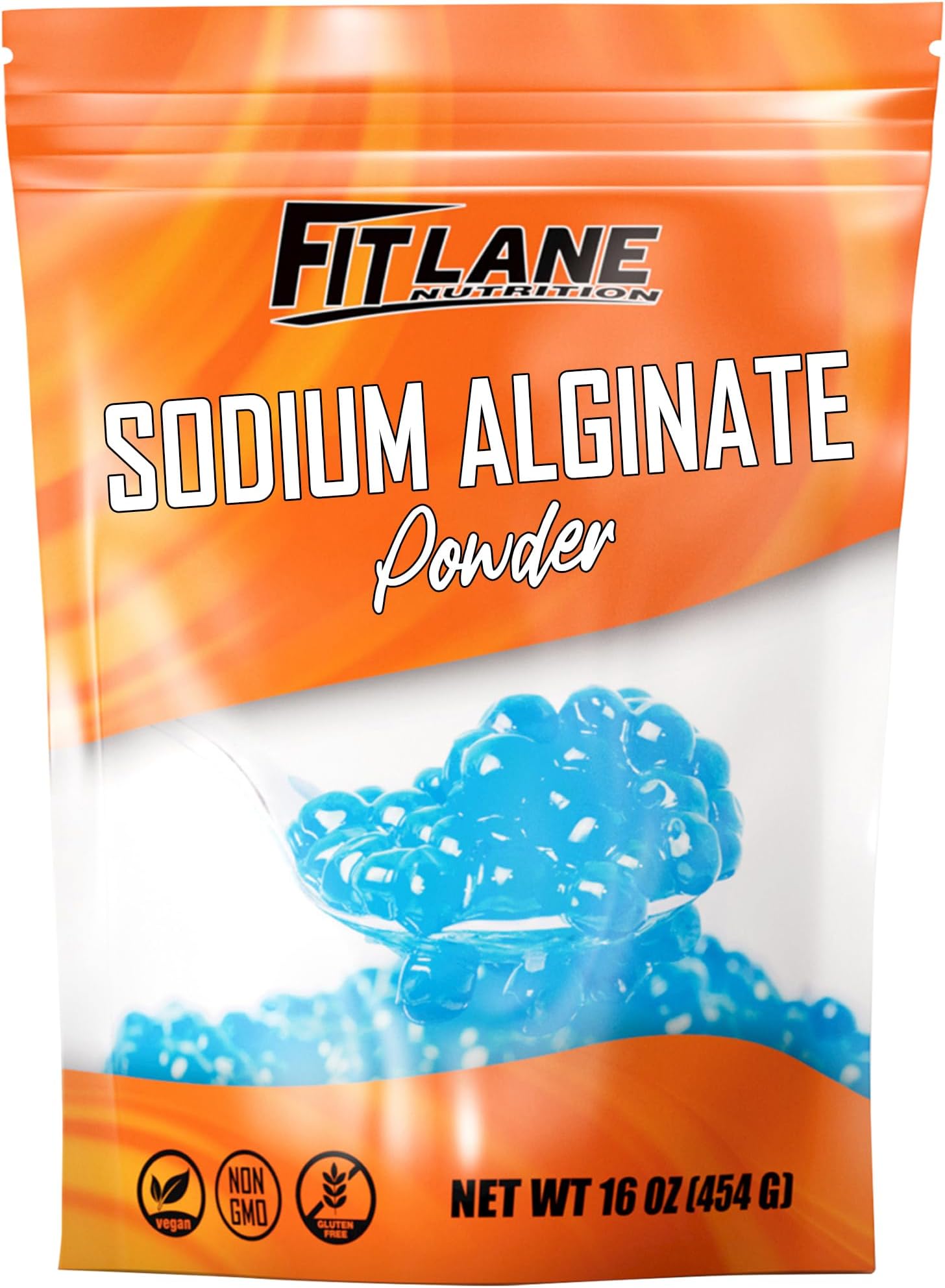 Fit Lane Nutrition Sodium Alginate Powder, Food Grade Bulk Powder for Thickening, Non-GMO and Vegan, 1lb (16 oz) Bag