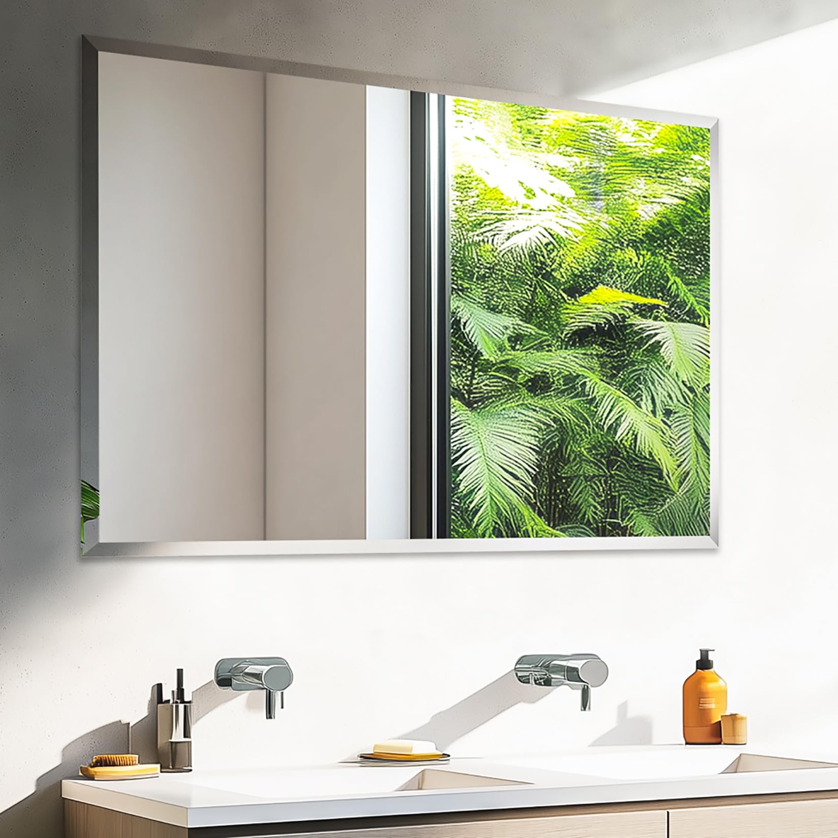 Artloge Large Bathroom Mirror 100 x 70cm Frameless Large Wall Mirrors, Plain Edge Ultra Clear Silver Reflection, 3 Reinforced Hangers Mounting, Rectangle Wall Mirror Modern Bathroom Decor
