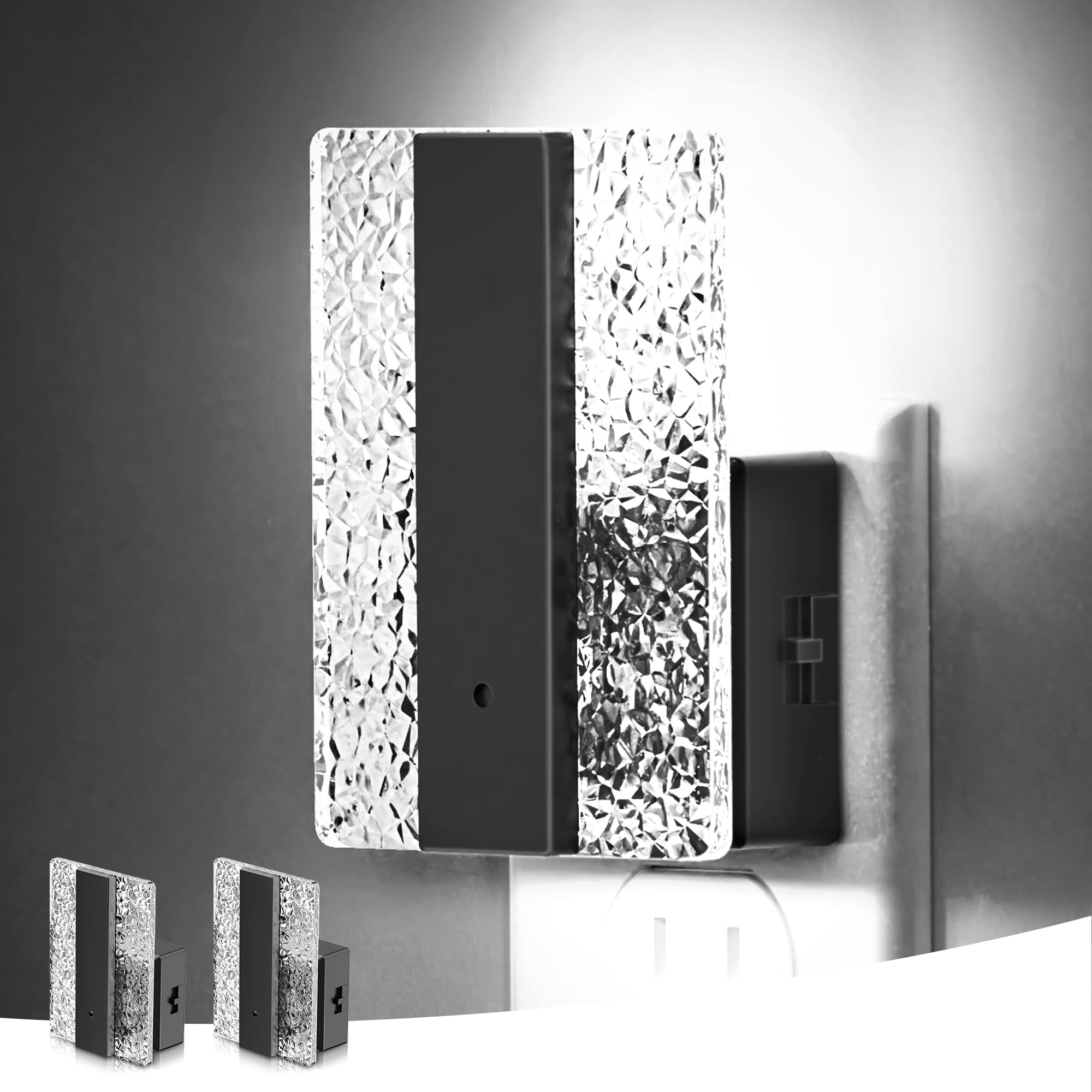 L LOHAS LED Night Lights Plug Into Wall, 2 Pack Night Light with Dusk-to-Dawn Sensor, Dimmable Decorative LED Nightlights, 0-100LM 5000K Adjustable Brightness for Bathroom, Hallway, Bedroom,Stairway