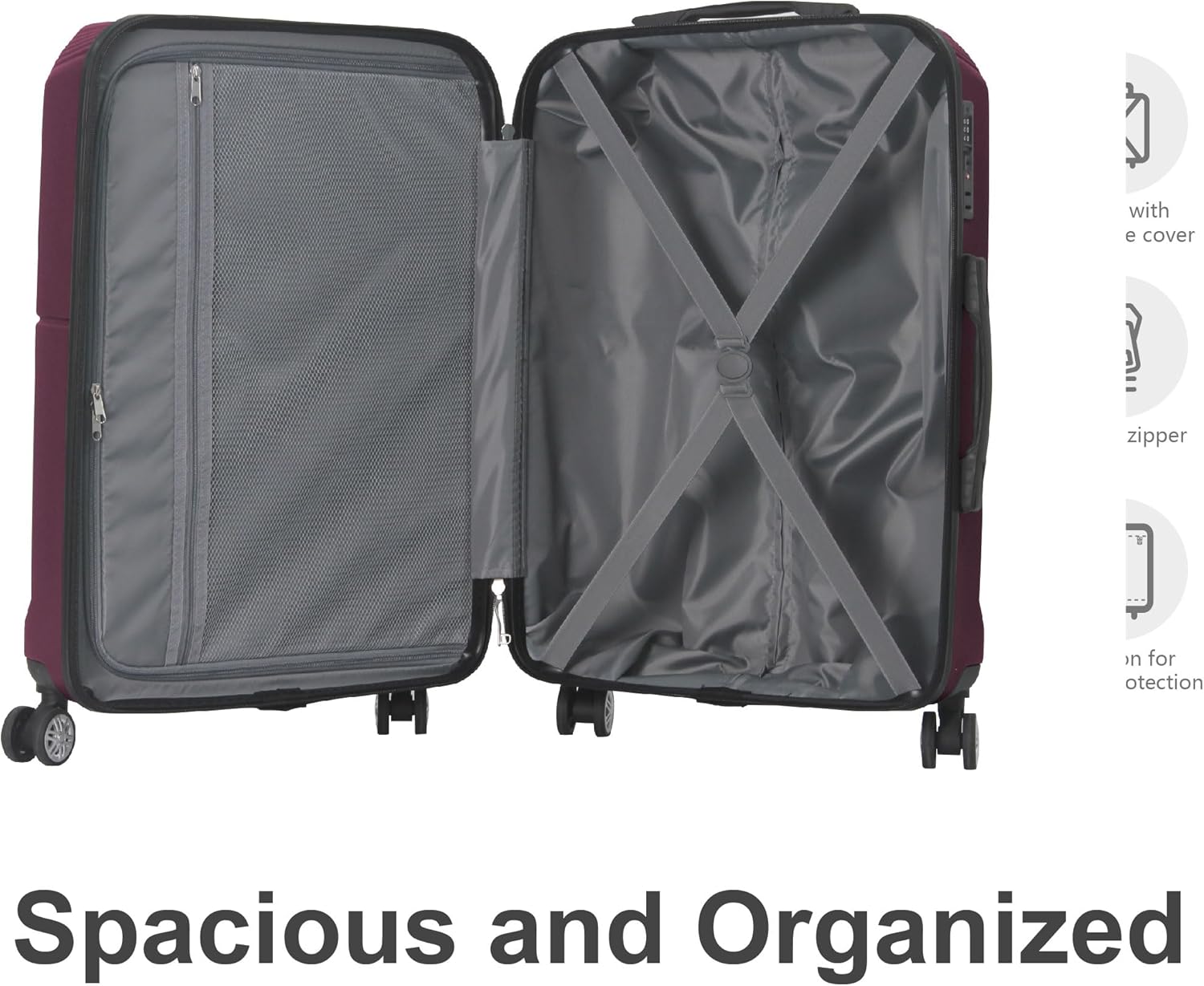 3-Piece Luggage Set 3 (20"/24"/28"), Hardside Suitcases with 8 Spinner Wheels, Scratch-Resistant ABS Shell, set2, set3 Travel Suitcase, TSA Lock (Minimalist Design, Purple)