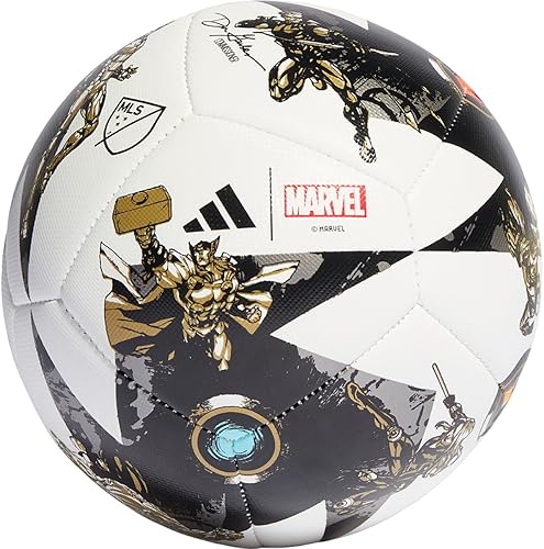 adidas MLS 2023 Marvel Ball Collection - Mini pelota All Star Game (1, negroblancohierro metálicodorado metálico (Mini))
