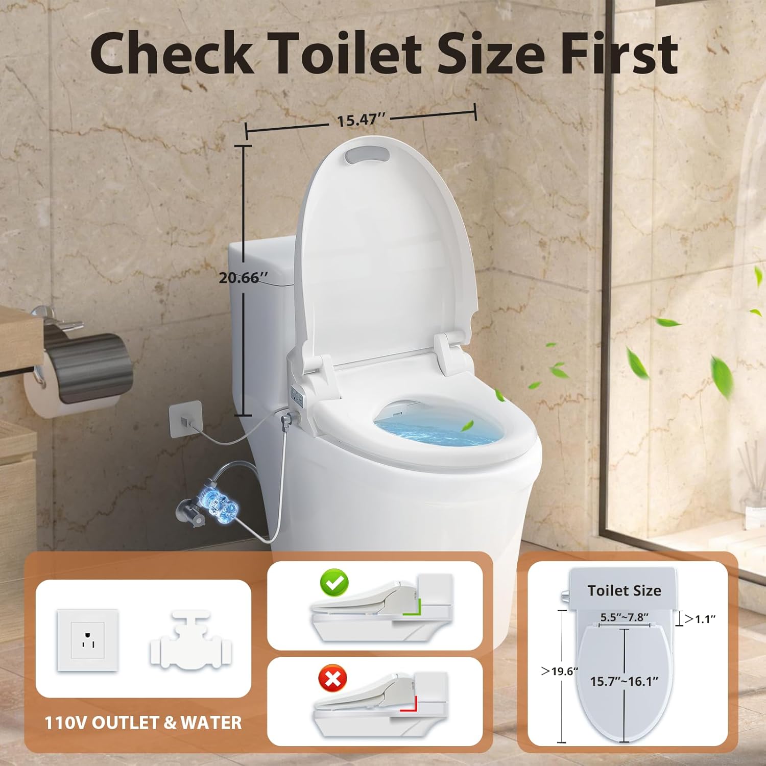 R FLORY Bidet Toilet Seat with Air Dry Heated Toilet with Warm Water, Elongated