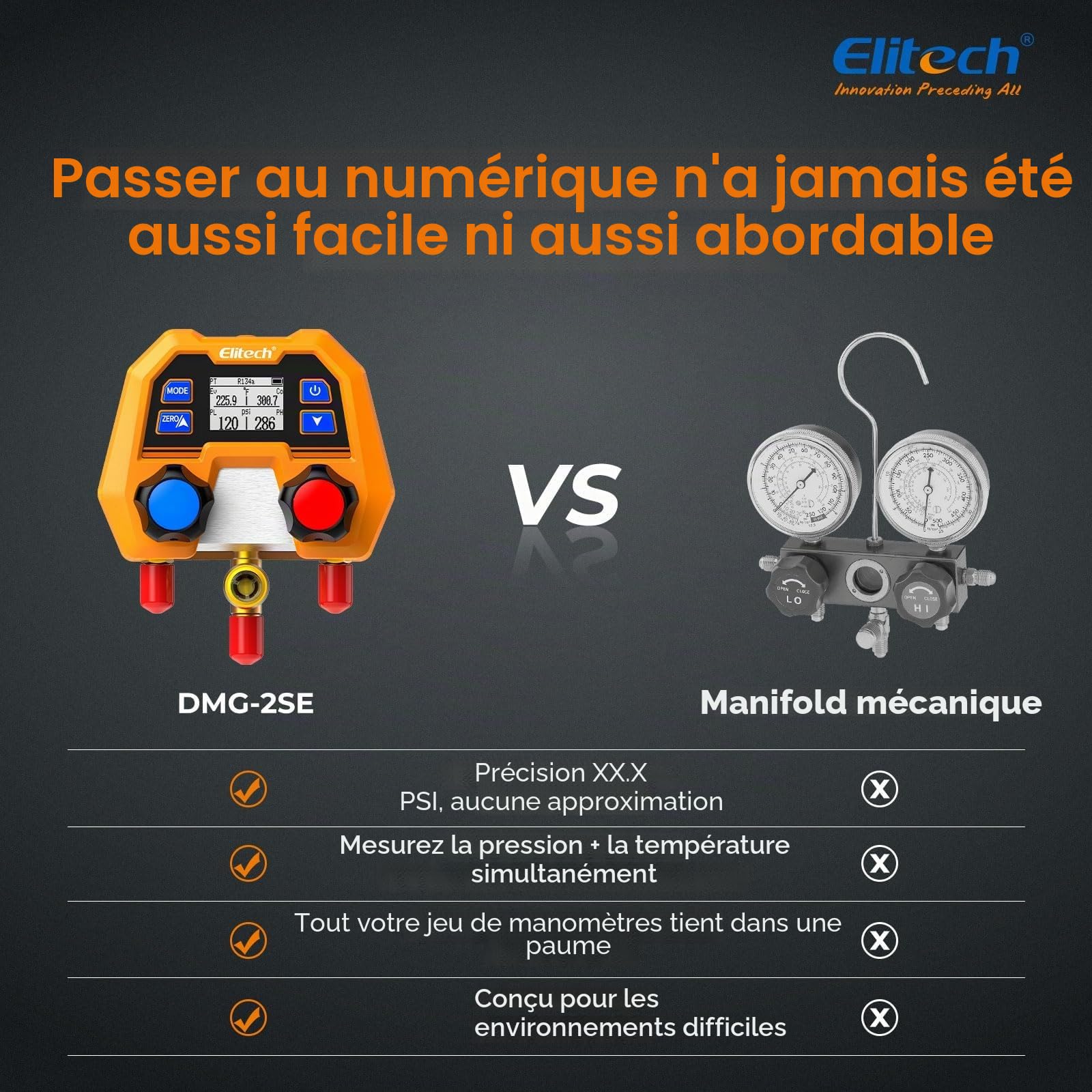 Elitech Pompe à Vide à Palettes Rotatives NVP-5 pour CVC Réfrigération Entretien Climatisation Automobile & Manomètre Frigorifique Digital DMG-2SE Pression et Température Mesure
