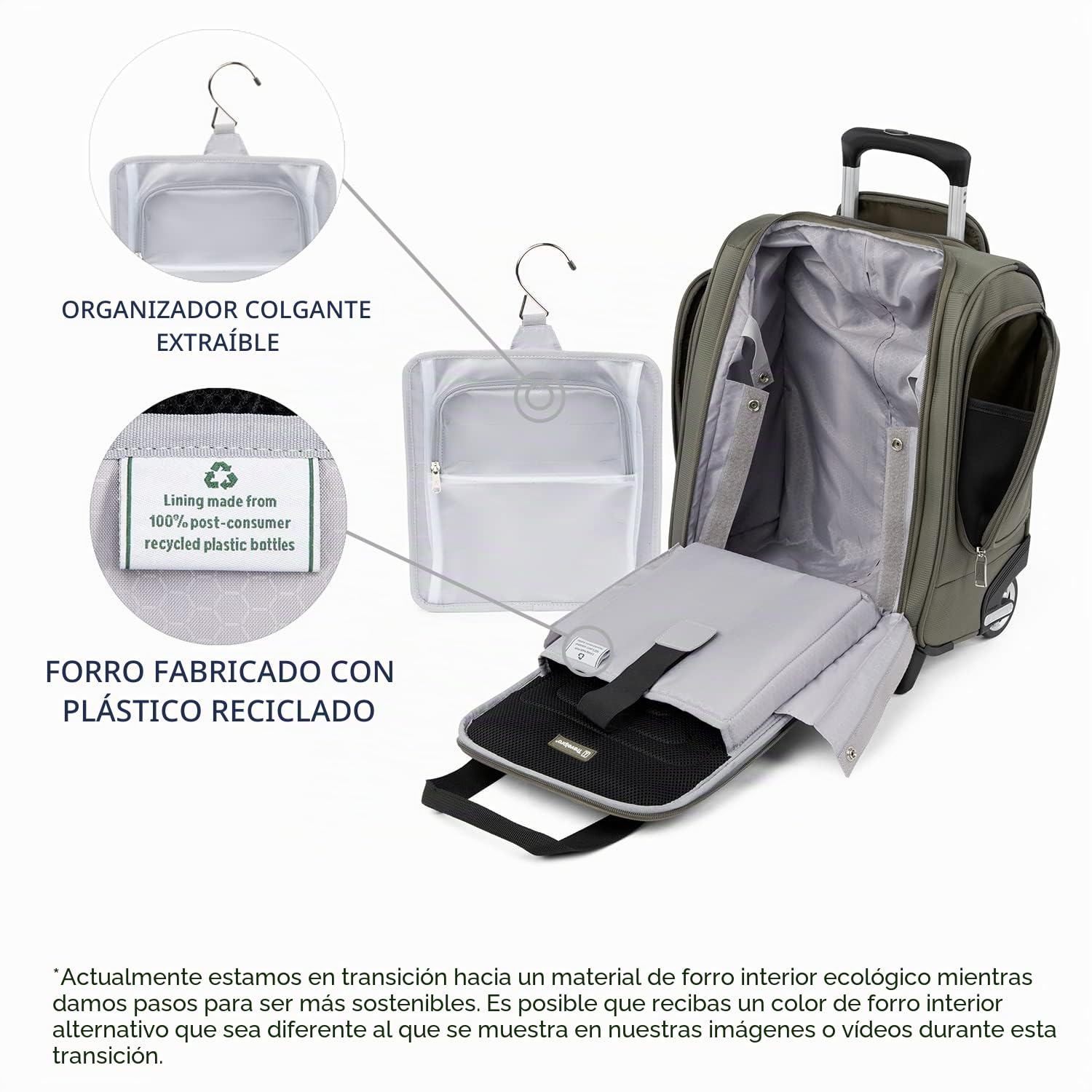 Travelpro Maxlite 5 equipaje debajo del asiento con 2 ruedas y funda para laptop - ligera Maleta de mano con bolsillo impermeable removible y colgante - Maleta de viaje verde pizarra-39x34x21cm