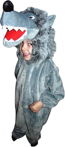 Fantasy World Disfraz de lobo de Halloween, para niños pequeños, niños, niñas, chicos, disfraz de lobo de almacén, disfraz de perro, traje de animal