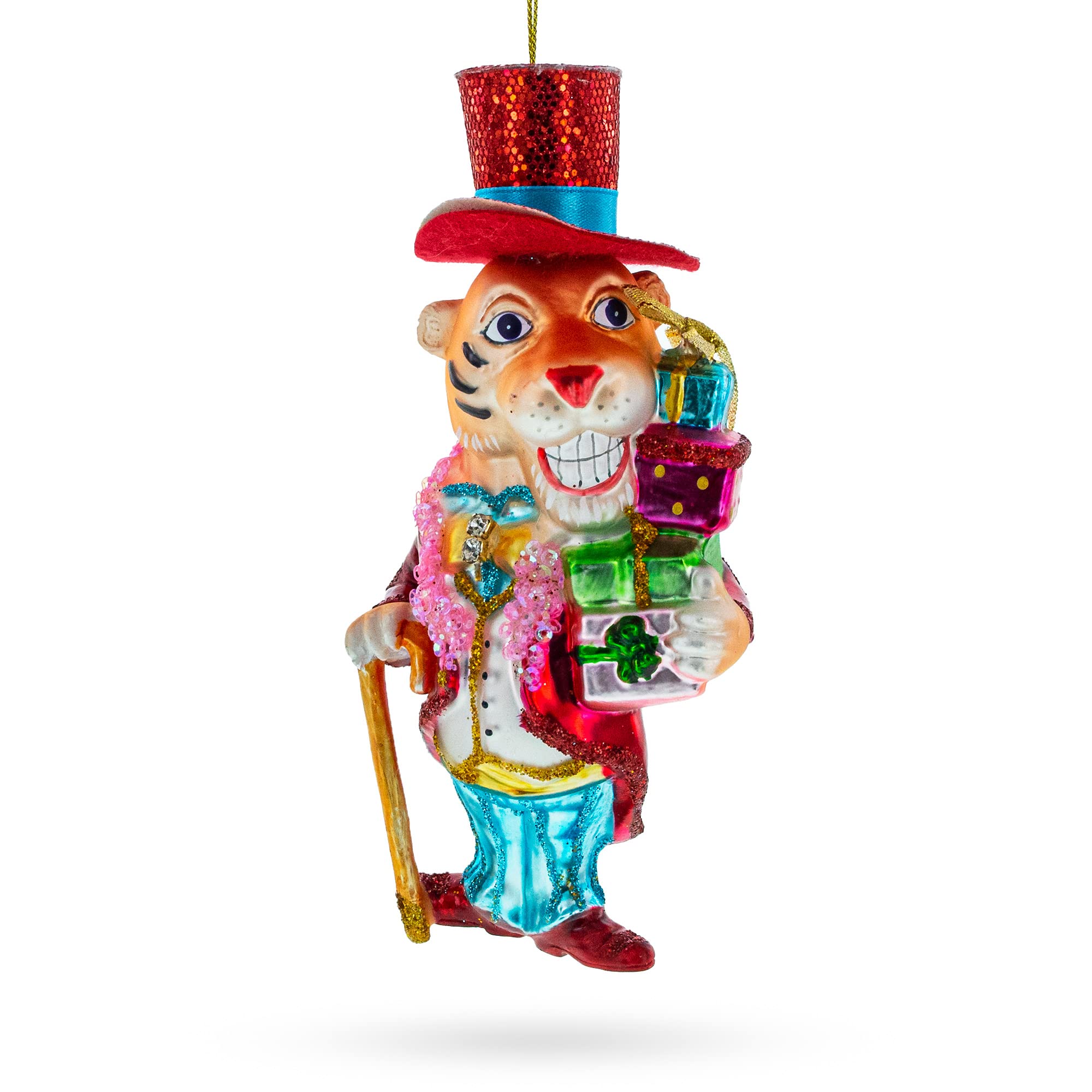 Décoration de Noël dapper tiger gentleman verre soufflé ornement sapin original