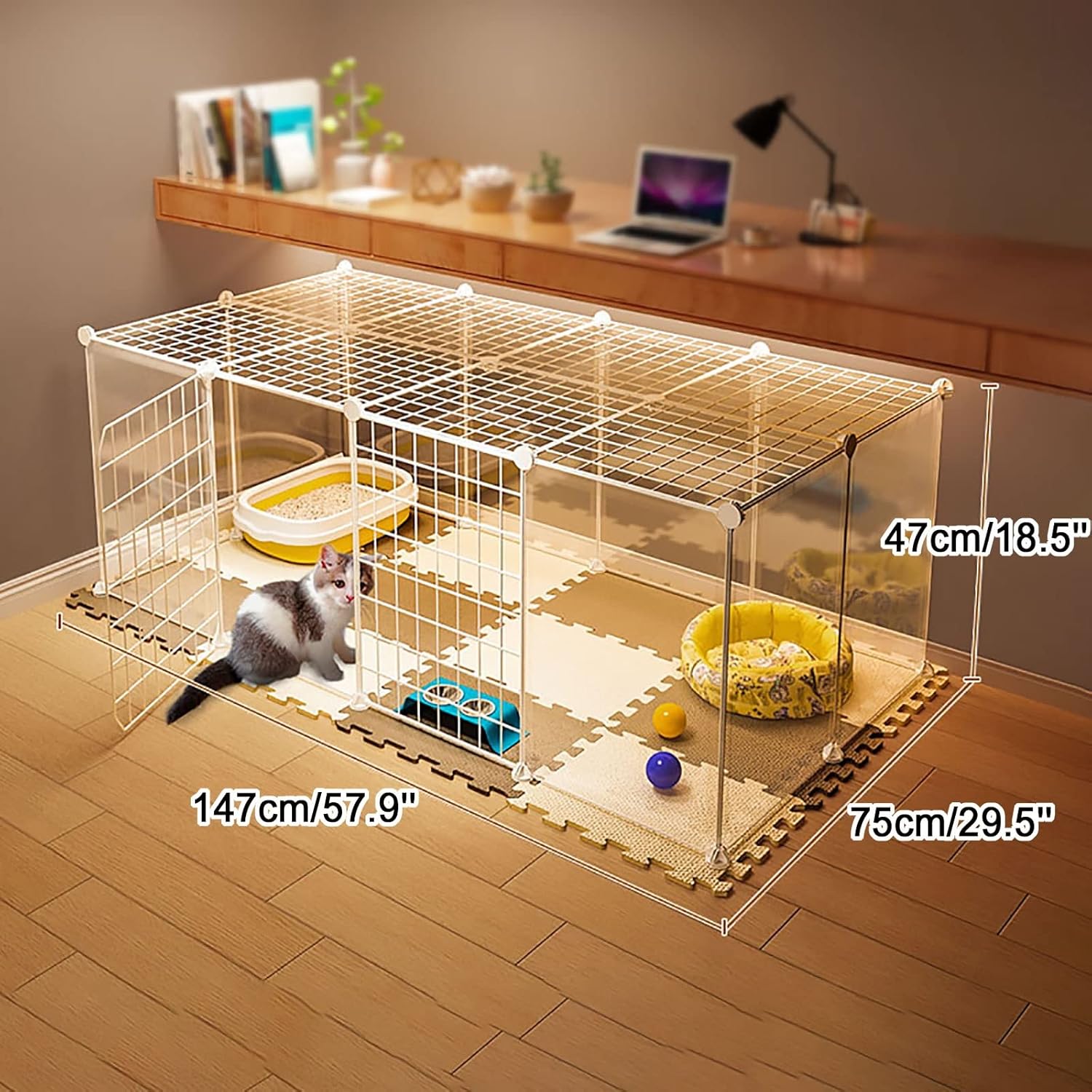 Cat Cage,Indoor Cat Cage DIY Detachable Cat Playpen Outdoor Cat Enclosures,Pet Cages for Cats,Large Exercise Place Ideal for 1-2 Cats - for Small Pet Cat Cat Puppy,with top-147x75x47cm