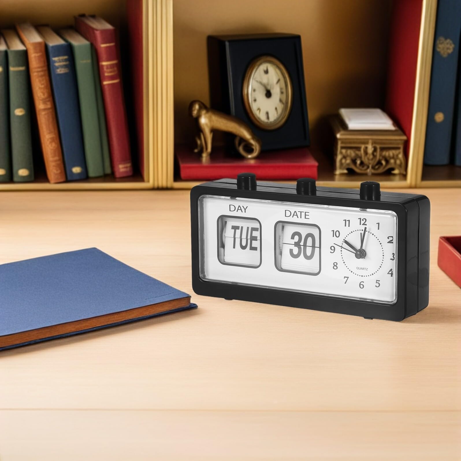 ULTECHNOVO Reloj Manual de Paso de Página para Despertador de Escritorio con Calendario y Visualización de Fecha para Aula de Aprendizaje Montessori sin Incluir Pilas