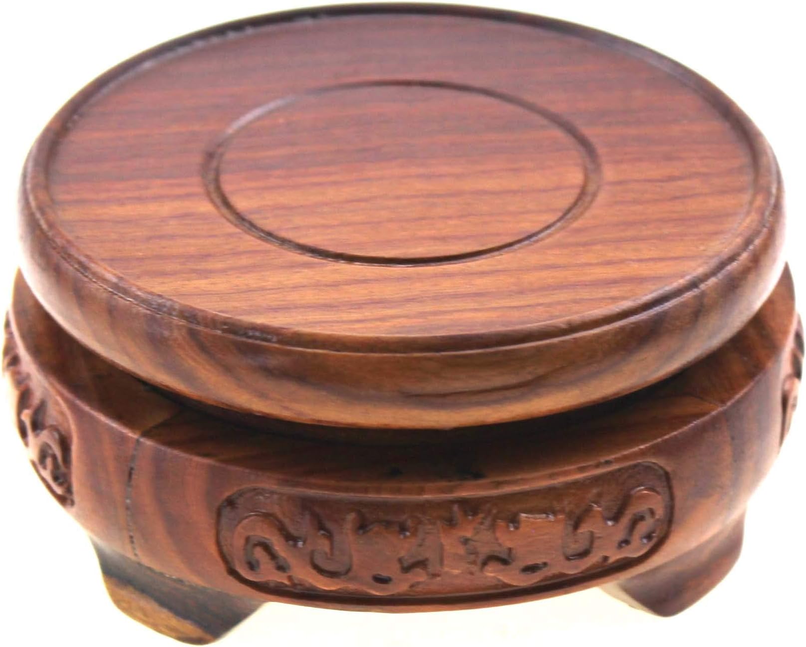 Oriental Furniture Rosewood Wood Display Stand Pedestal Round Shape Wooden Base 6 Sizes for Choice (S 8.5cm (Inner Diameter) * 4cm Height)
