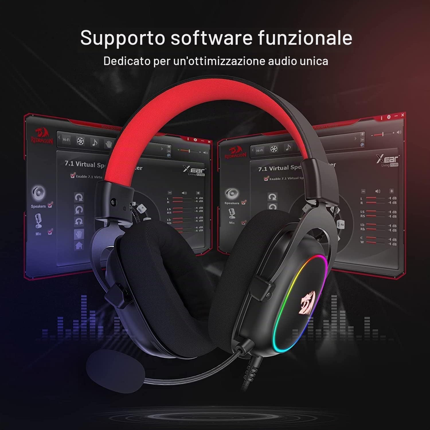 Redragon H510 Zeus Cuffie Gioco Cablato 7.1 53mm Driver RGB | cuffie gioco cablate 7.1 surround cuscinetti memory foam driver 53mm microfono staccabile multipiattaforma RGB