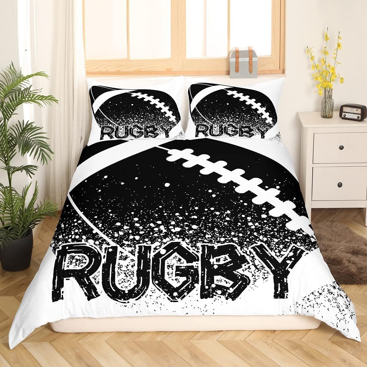 Rugby b1325 komplet pościeli sportowej 200 x 220 cm, poszewka na kołdrę 3D, miękka poszewka na kołdrę z mikrofibry, dwustronna, z 2 poszewkami na poduszkę