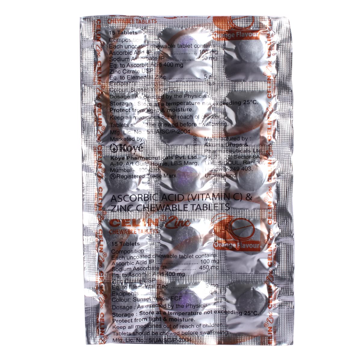 Celin Zinc Orange Flav Chew - Strip of 15 Tablets