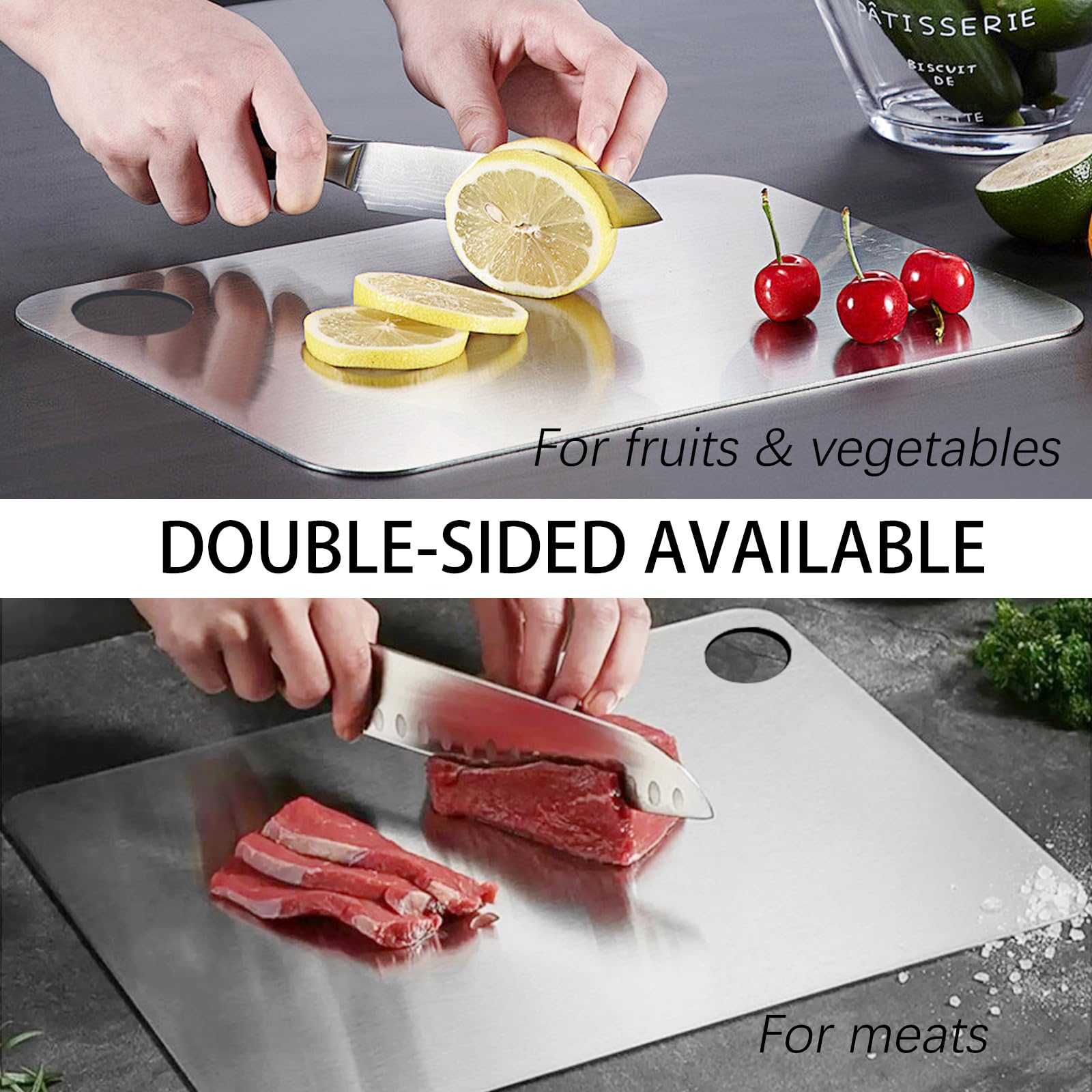 Tabla de cortar de titanio, YOWOMTA para cocina, tabla de cortar de metal para carne, frutas y verduras