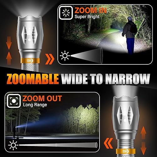 Miniatura 3 de Paquete de 2 linternas LED de alto lúmenes con 6 pilas AAA, 5 modos, mini linterna táctica impermeable para camping, senderismo, linterna brillante