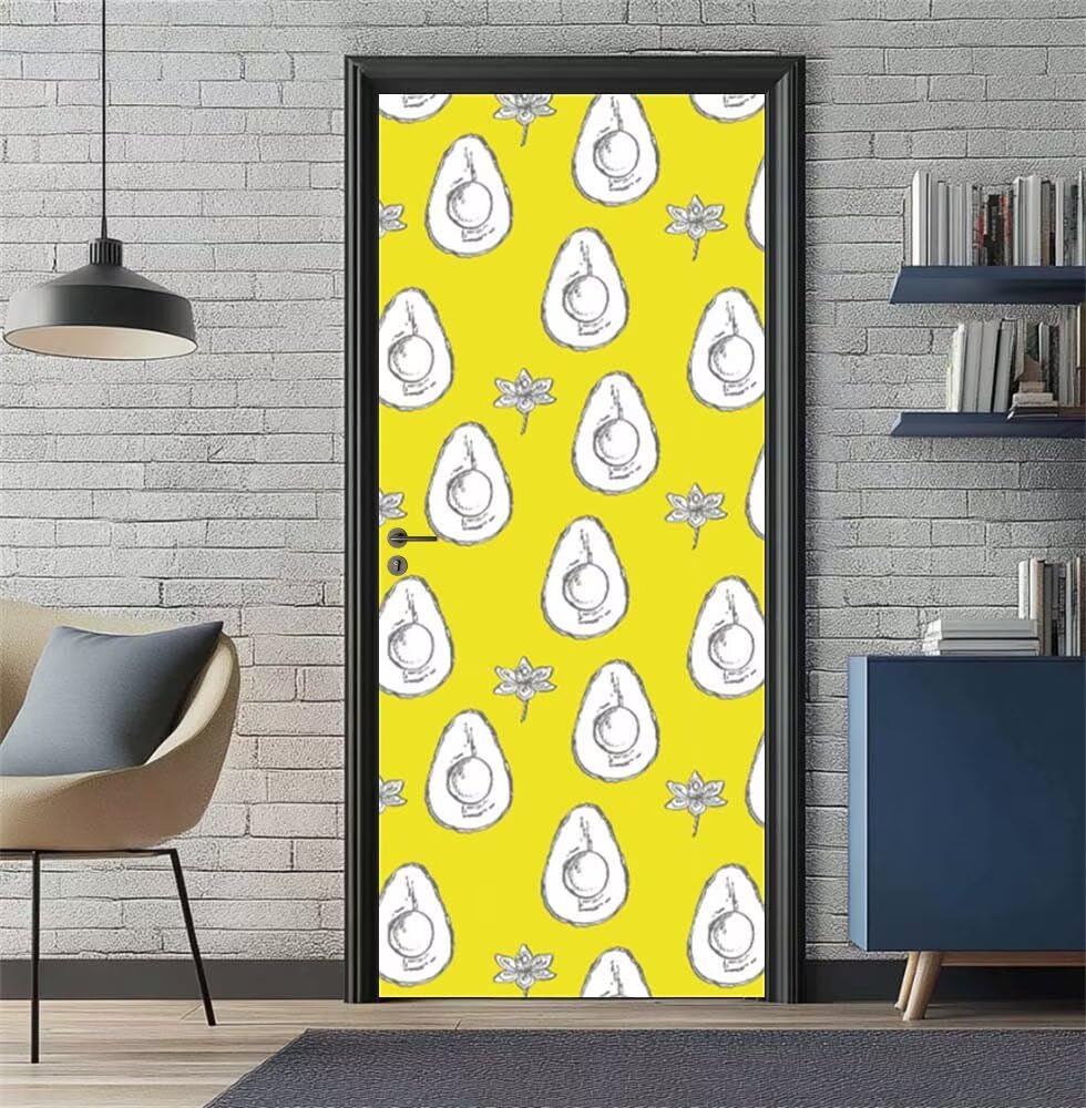 Door Stickers Murals Avocado Flowers 3D Self Adhesive Door Decals for Interior Doors Waterproof Wall Decals Poster Sticker Wallpaper for Bedroom Bathroom Home Decor 33.8"X78.7"/86x200cm -DS3668