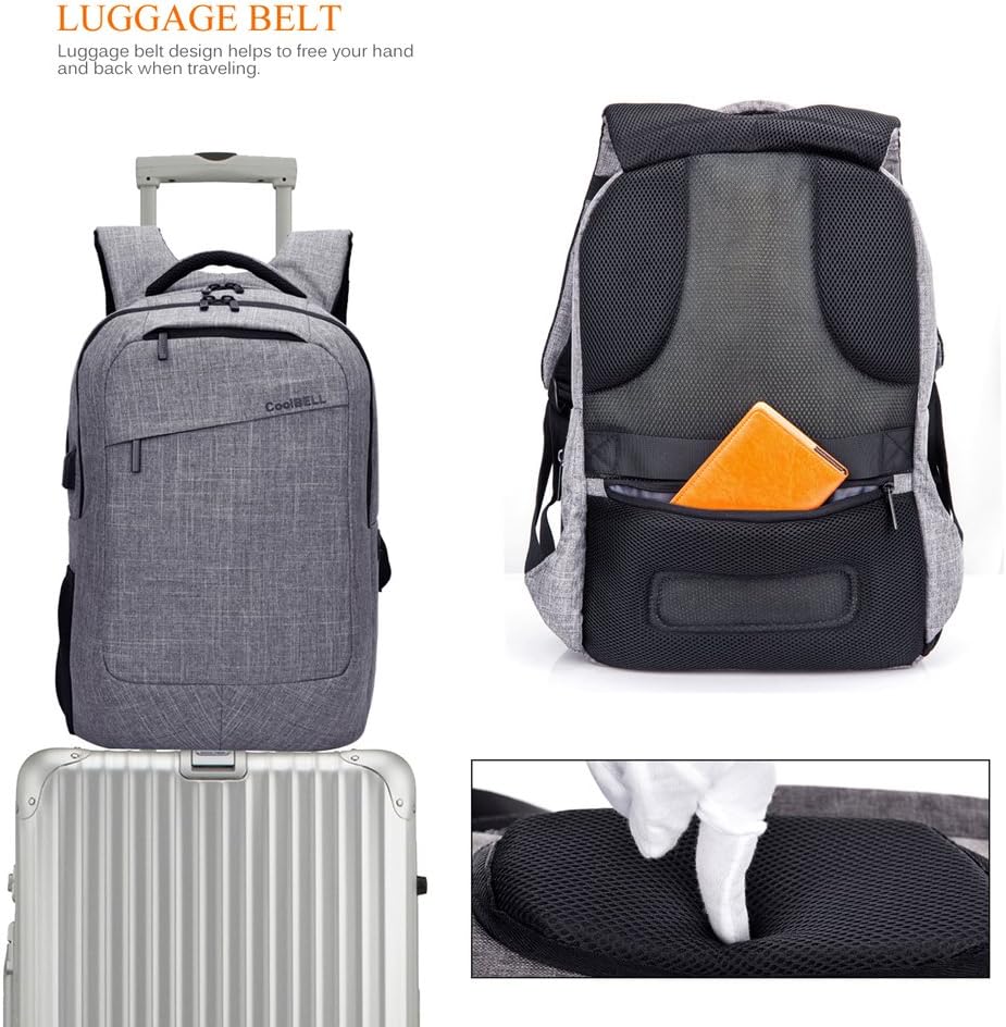 CoolBELL 17.3 Inch Laptop Backpack with USB Charging Port Function/Multi-Compartment Travel Rucksack/Water-Resistant Knapsack/Protective Day Pack for Men/Women (Grey)