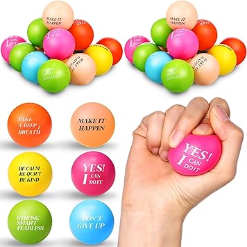 Sotiff 100 Pcs Stress Balls Bulk for Adults Colorful Foam Stress Relief Gift Toys with Motivational Quotes Squeeze Balls for Office Relief Employee Appreciation Six Colors,Motivation