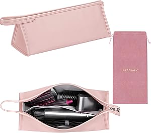 Pu Leather Travel Case Compatible with Dyson Airwrap Styler, Portable Waterproof Organizer Bag for Shark FlexStyle Attachments Storage, Pink