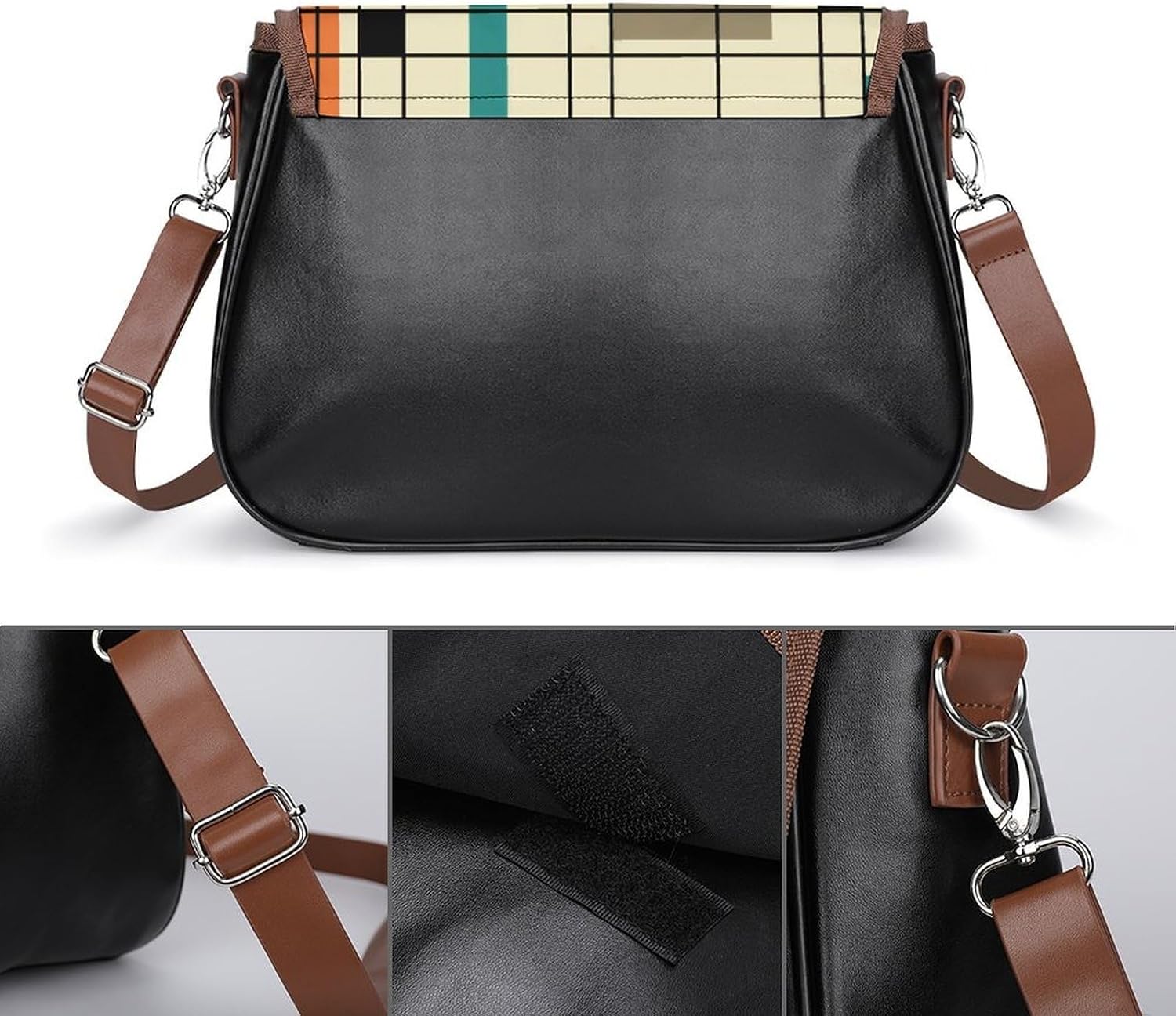 1950's Abstract ArtWomen's Faux Leather Crossbody Bag, Waterproof Wrinkle-Resistant Shoulder Bag with Detachable Strap, Large Capacity Casual Handbag, Fashion Daily Purse for Shopping Work Dating, Ide