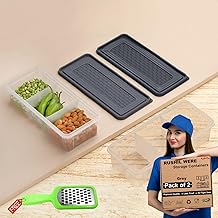 3 Partition Fridge container Boxes Organizer | Pack of 2 | Free 1 Grater | Plastic Storage Box For Kitchen | Microwave Safe | Durable | Multipurpose | Air Tight | Grey