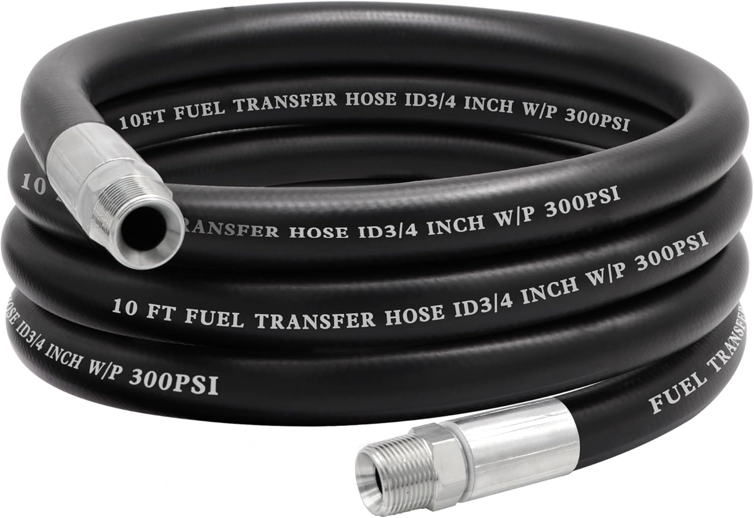 3/4" ID x 10FT Heavy Duty Fuel Transfer Hose Kit | with Pre-Attached 3/4" NPT Fittings | 300PSI Nitrile/Steel/PVC | for Diesel, Gasoline, Kerosene, Biodiesel on Pumps, Dispensers & Tanks