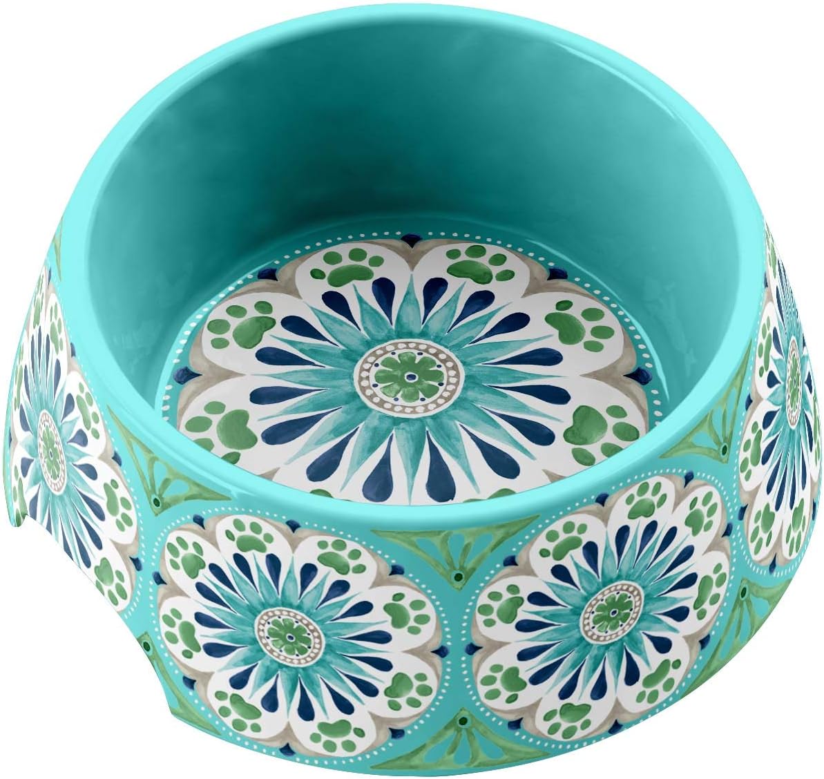 TarHong Carmel Medallion Pet Bowl, Medium, Turquoise, 7.1" x 2.8", 2.5 Cups, Melamine, Set of 2